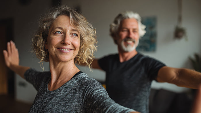 aged couple doing dynamic movement