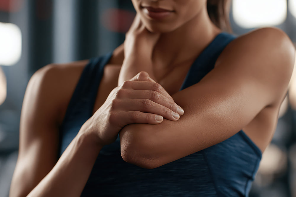 woman holding dry elbow