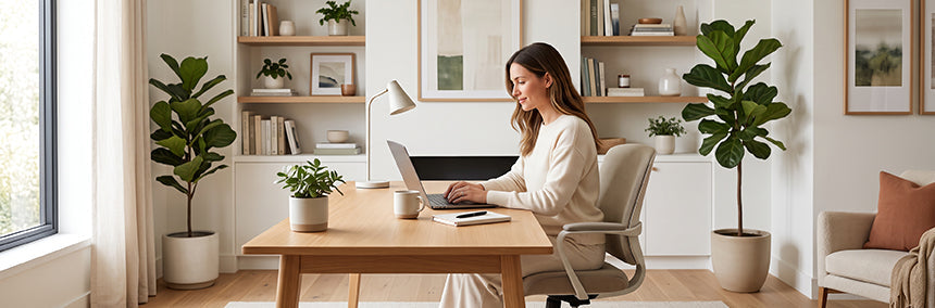woman working on laptop at home